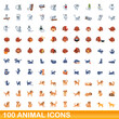 © nsit0108 - 100 animal icons set. Cartoon illustration of 100 animal icons vector set isolated on white background