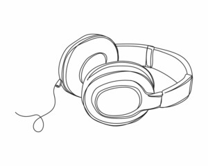 Wall Mural - Continuous one line drawing of headphones in silhouette on a white background. Linear stylized.Minimalist.