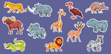 Fototapeta Dinusie - Large set of African animals. Funny animal characters in cartoon style Stickers.
