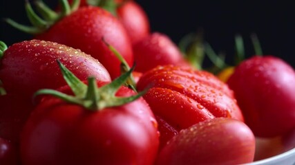 Wall Mural - Fresh red and yellow tomatoes, rotation on black background.