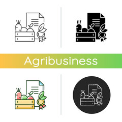 Canvas Print - Organic certification icon. Requirements for farm products. Verification mark. Quality mark. Plant growth monitoring. Linear black and RGB color styles. Isolated vector illustrations