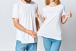© SHOTPRIME STUDIO - young couple in white t-shirts and jeans Design mockup Copy Space