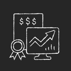 Sticker - Marketable securities chalk white icon on dark background. Money market instruments. Public stock or bond exchange. Hedge fund investment. Isolated vector chalkboard illustration on black