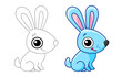 Forest animal for children coloring book. Funny hare, rabbit in a cartoon style. Trace the dots and color the picture