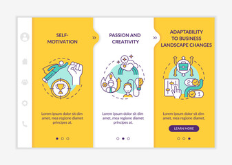 Wall Mural - Startup launch aspects onboarding vector template. Self motivation. Responsive mobile website with icons. Web page walkthrough 3 step screens. Businessman color concept with linear illustrations