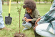 © pressmaster - Little African boy watering small tree after planting it in park