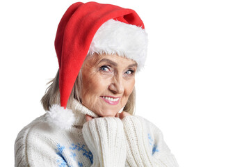 Canvas Print - Portrait of senior woman in Santa hat