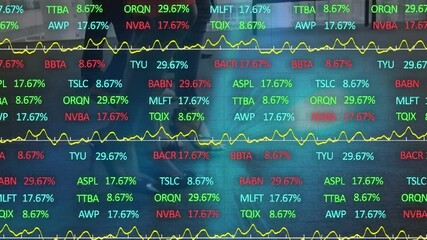 Sticker - Stock market data processing against low section of people walking at office