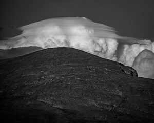 SPECTACULAR CLOUD FORMATION OVER HARSH MOUNTAIN TOP IN B&W - ROCKY MOUNTAIN NP COLORADO