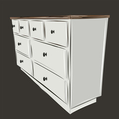 Wall Mural - Wooden white chest of drawers. Classic furniture. Comfort, interior design, organization of storage in the apartment. Isolated vector objects.