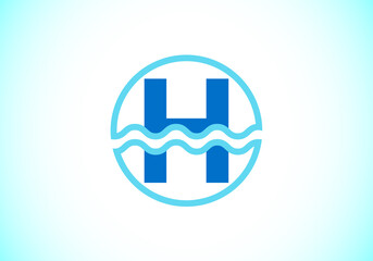 Initial H monogram alphabet in a circle with water waves. Water wave logo design. Logo for the ocean, sea-related business, and company identity