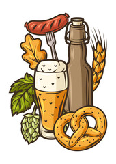 Wall Mural - Illustration for beer festival or Oktoberfest. Background for pub or bar menu and flyers.