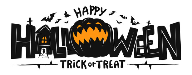 Wall Mural - Happy Halloween Text Banner, Vector