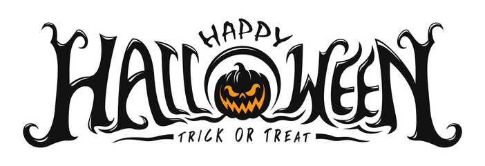 Wall Mural - Happy Halloween Text Banner, Vector