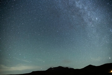 Wall Mural - beautiful night landscape, starry sky, and mountains silhouette.