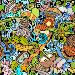 Wall Mural - Cartoon doodles Seychelles seamless pattern.