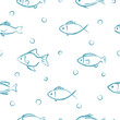 Seamless vector cute fish pattern. Marine watercolor illustration