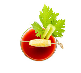 Fototapeta glass of bloody mary cocktail garnished with cilantro and lime on white background