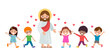 joyful children follow Jesus Christ. the concept of Sunday school and religious education.