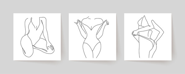 Wall Mural - Abstract minimalistic female bodies. Modern single line art. Woman beauty fashion concept, minimalistic style.