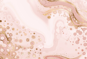 Wall Mural - Liquid marble abstract painting background with gold glitter dust.