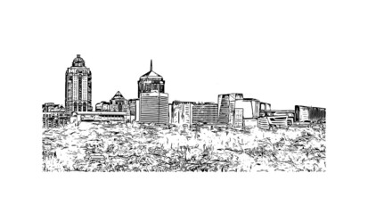 Building view with landmark of Johannesburg is the 
city in South Africa. Hand drawn sketch illustration in vector.