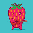 Cute strawberry character playing guitar isolated vector illustration 