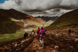 Fototapeta  - Trekking en montaña Vinicunca, Peru.