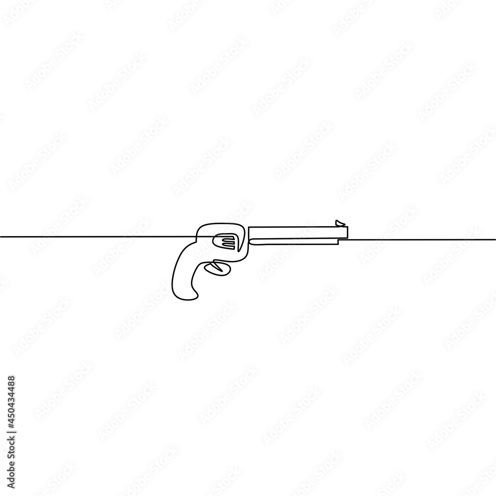 Object Line Gun Continuous line drawing of gun, object one line single line art, hand ...