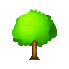 Green evergreen tree vector emoji illustration flat design. Cartoon tree isolated on white background.