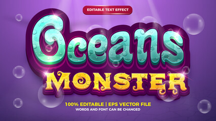 Editable text effect - under water cute cartoon style 3d template on deep sea background