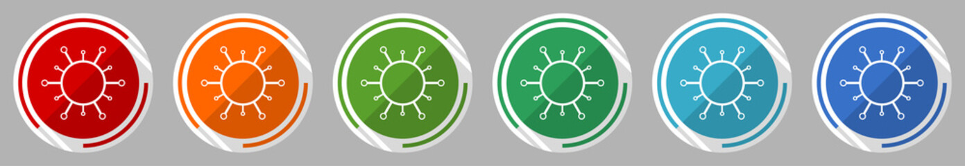 Aufkleber - Virus, coronavirus, covid-19, infection icon set, vector illustration in 6 colors options for webdesign and mobile applications, flat design symbol