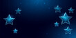 Wireframe stars, low poly style. Banner for the concept of Christmas or New Year with a place for an inscription. Abstract modern 3d vector illustration on blue background.