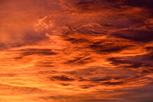 Beautiful Fiery Orange Sky And Clouds After The Sunset