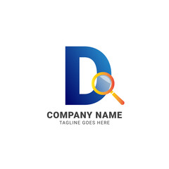 letter D magnifying glass company logo vector design element