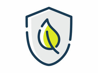 Wall Mural - ecology environment protection shield leaf save single isolated icon with dash or dashed line style
