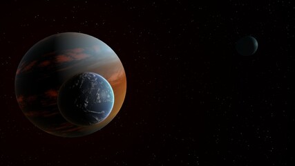 Wall Mural - super-earth planet, realistic exoplanet, planet suitable for colonization, earth-like planet in far 
