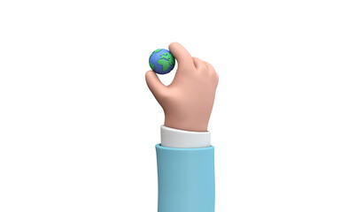 Wall Mural - Cartoon style hand holding a planet earth. Earth day concept. 3D Render