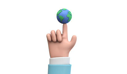 Wall Mural - Cartoon style hand holding a planet earth. Earth day concept. 3D Render
