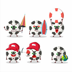 Sticker - Happy Face soccer ball cartoon character playing on a beach