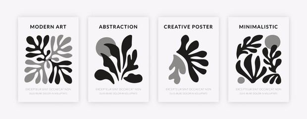 Abstract coral poster set. Contemporary matisse inspired floral collage, organic shapes, modern hand drawn wall decor. Vector art