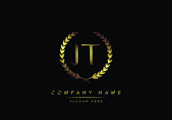 Alphabet letters JT monogram logo, gold color, luxury style