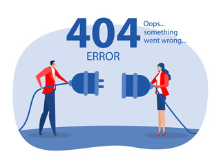 Error 404 landing page people holding unplugged cable, Page not found website concept vector illustrator.
