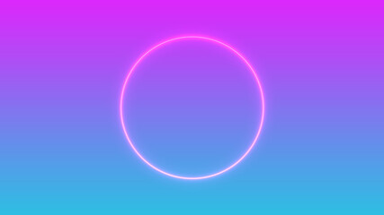 Wall Mural - Empty frame with electric power round border glowing, pink neon lightning sign on trendy background. Blank circle neon light around frame lights. Abstract soft gradient mix pink, purple, blue color