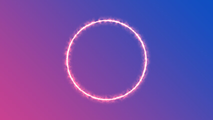 Wall Mural - Empty frame with electric power round border glowing, pink neon lightning sign on trendy background. Blank circle neon light around frame lights. Abstract soft gradient mix pink, purple, blue color