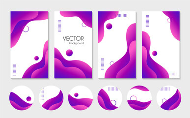 Wall Mural - Abstract liquid purple stories templates and highlight cover icons for social media. Vector fluid gradient backgrounds for instagram