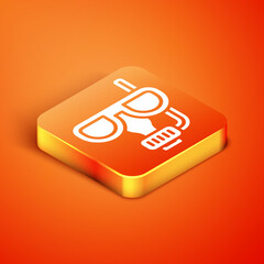 Sticker - Isometric Diving mask and snorkel icon isolated on orange background. Extreme sport. Diving underwater equipment. Vector