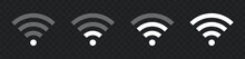 WiFi Icon Set. Set Of Wireless Internet Connection Symbols. Vector Icons For Wi-fi Signal Isolated On Dark Background