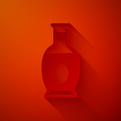 Wall Mural - Paper cut Indian vase icon isolated on red background. Paper art style. Vector