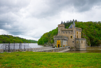 Poster - Castle Le Relais Du Chateau Saint Priest la roche with long entrance on Loire river france